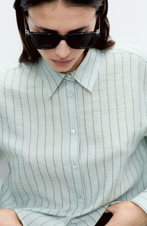 Mango Stripe Crop Button-up Shirt In Green