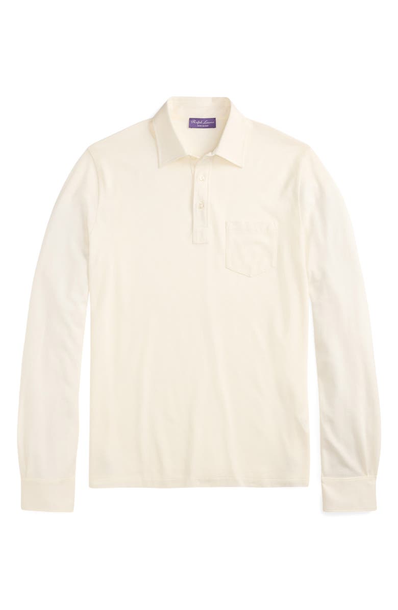 Ralph Lauren Purple Label Long Sleeve Cotton & Cashmere Piqué Pocket Polo, Alternate, color, Classic White
