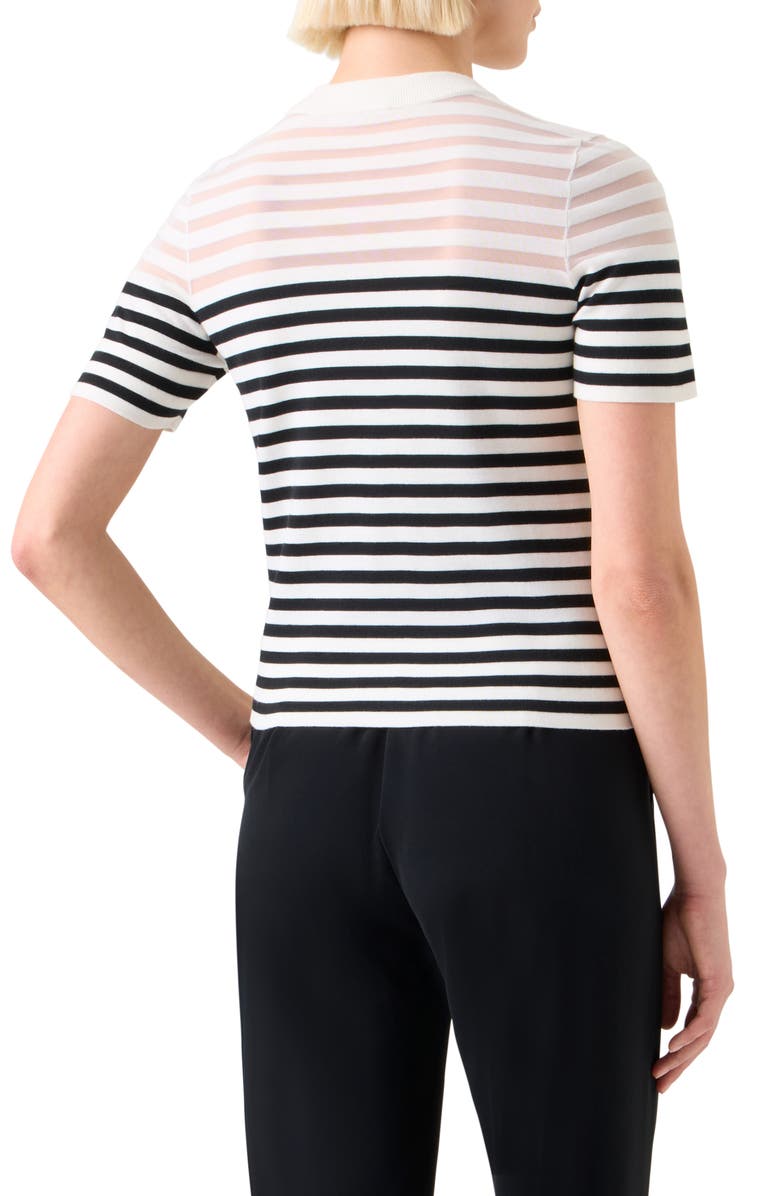 Akris punto Stripe Short Sleeve Virgin Merino Wool Blend Sweater, Alternate, color, Cream-Black
