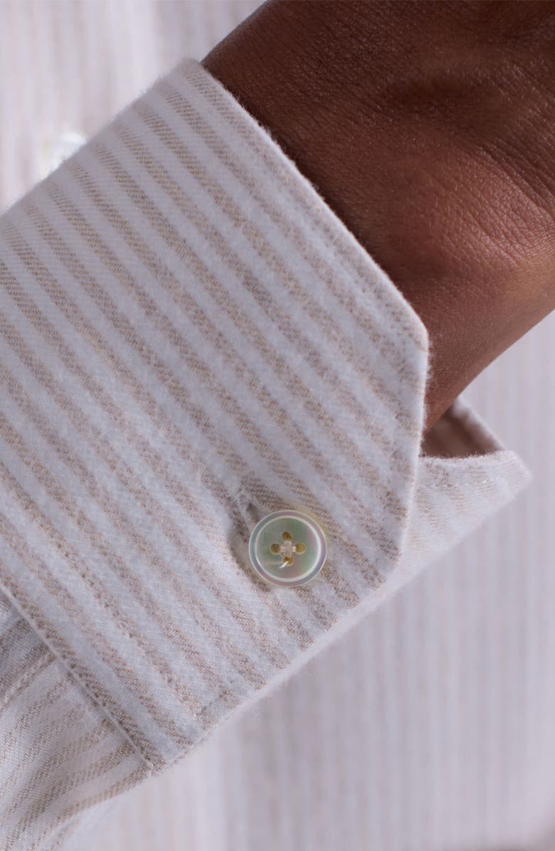 Bugatchi Axel Trim Fit Stripe Cotton Button-Up Shirt, Alternate, color, Sand