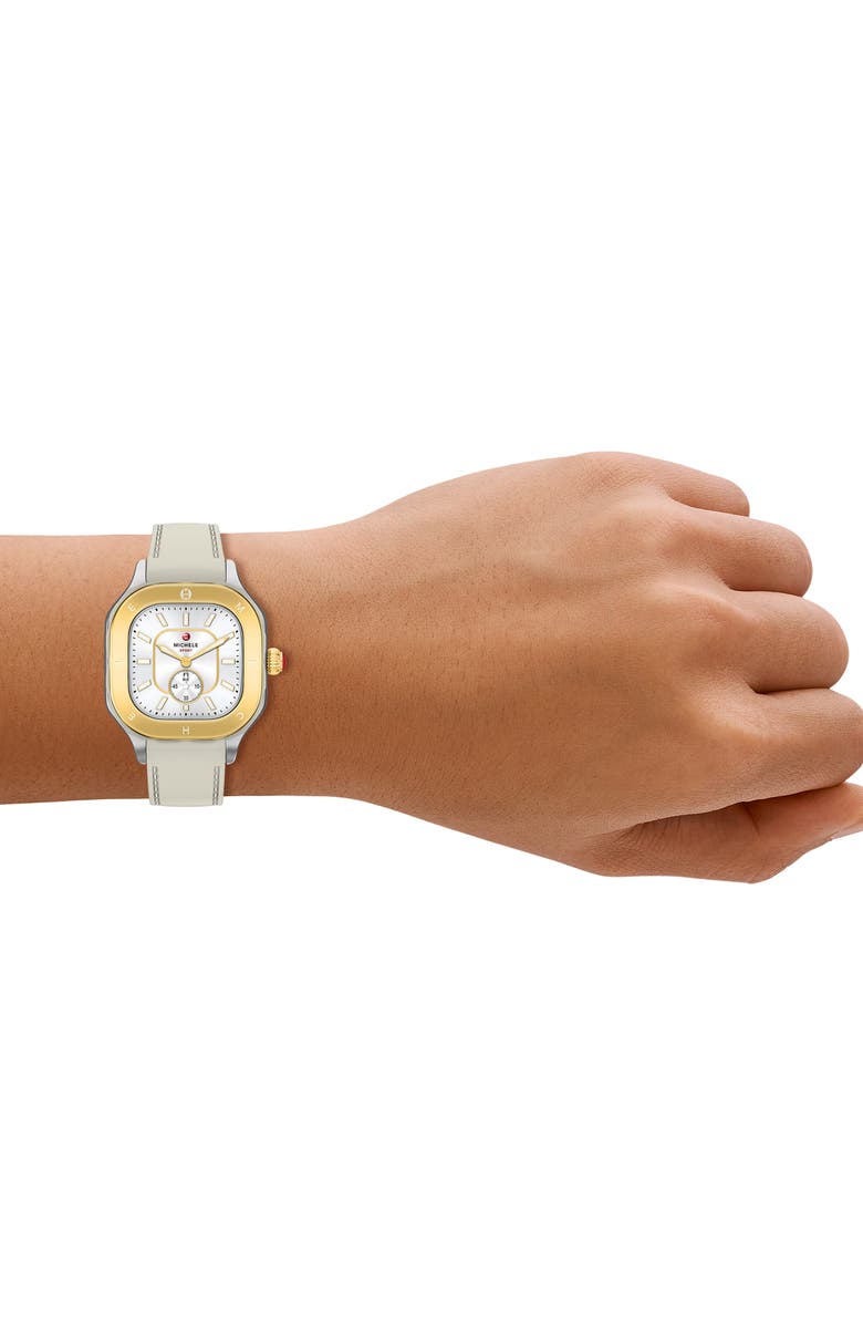 MICHELE Meggie Sport Chalk Silicone Strap Watch, 33mm, Alternate, color, Wheat/ White