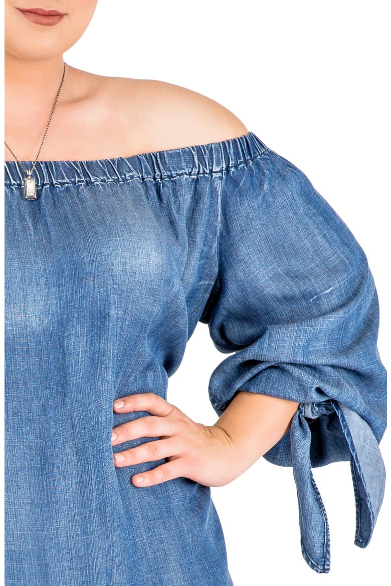 Julie Off the Shoulder Denim Dress, Alternate, color, FROZEN POND