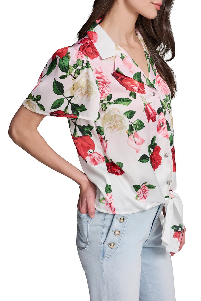 Rose Tie Front Button-Up Shirt, Alternate, color, CORNELIA ROSE/ SFT WHT MULTI