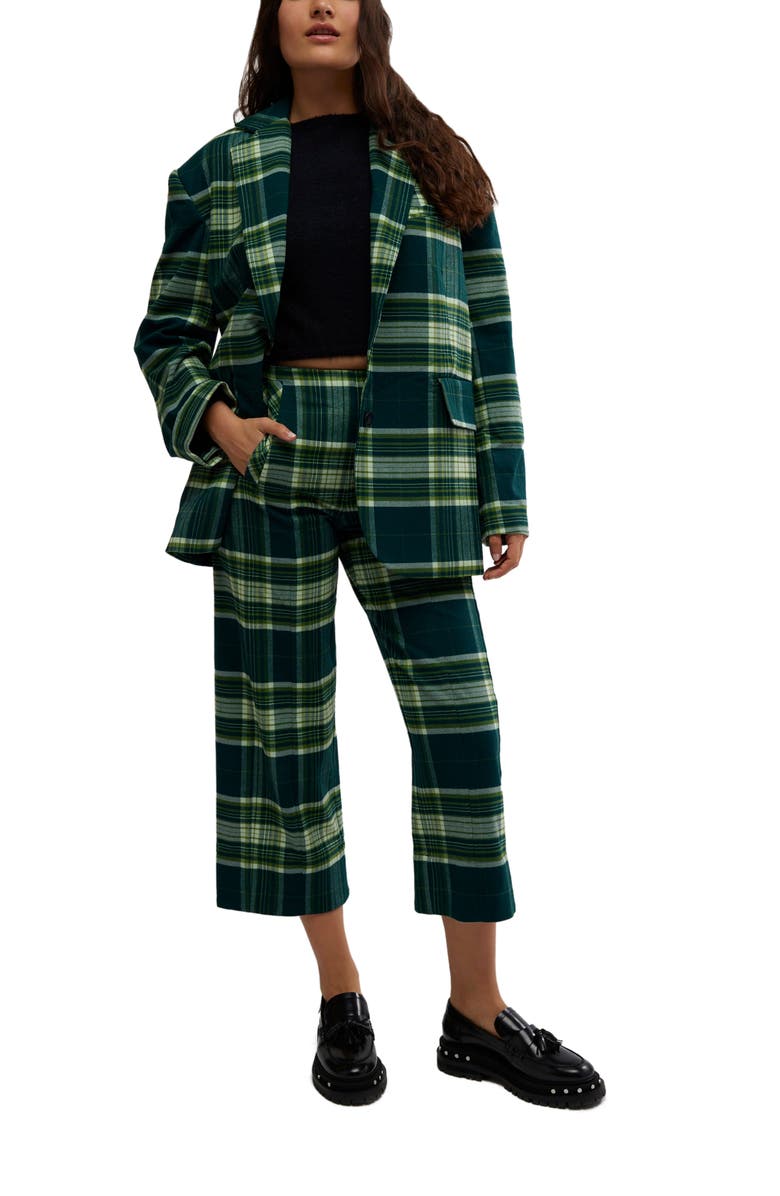 Free People Acadia Plaid Crop Pants, Alternate, color, Green Combo