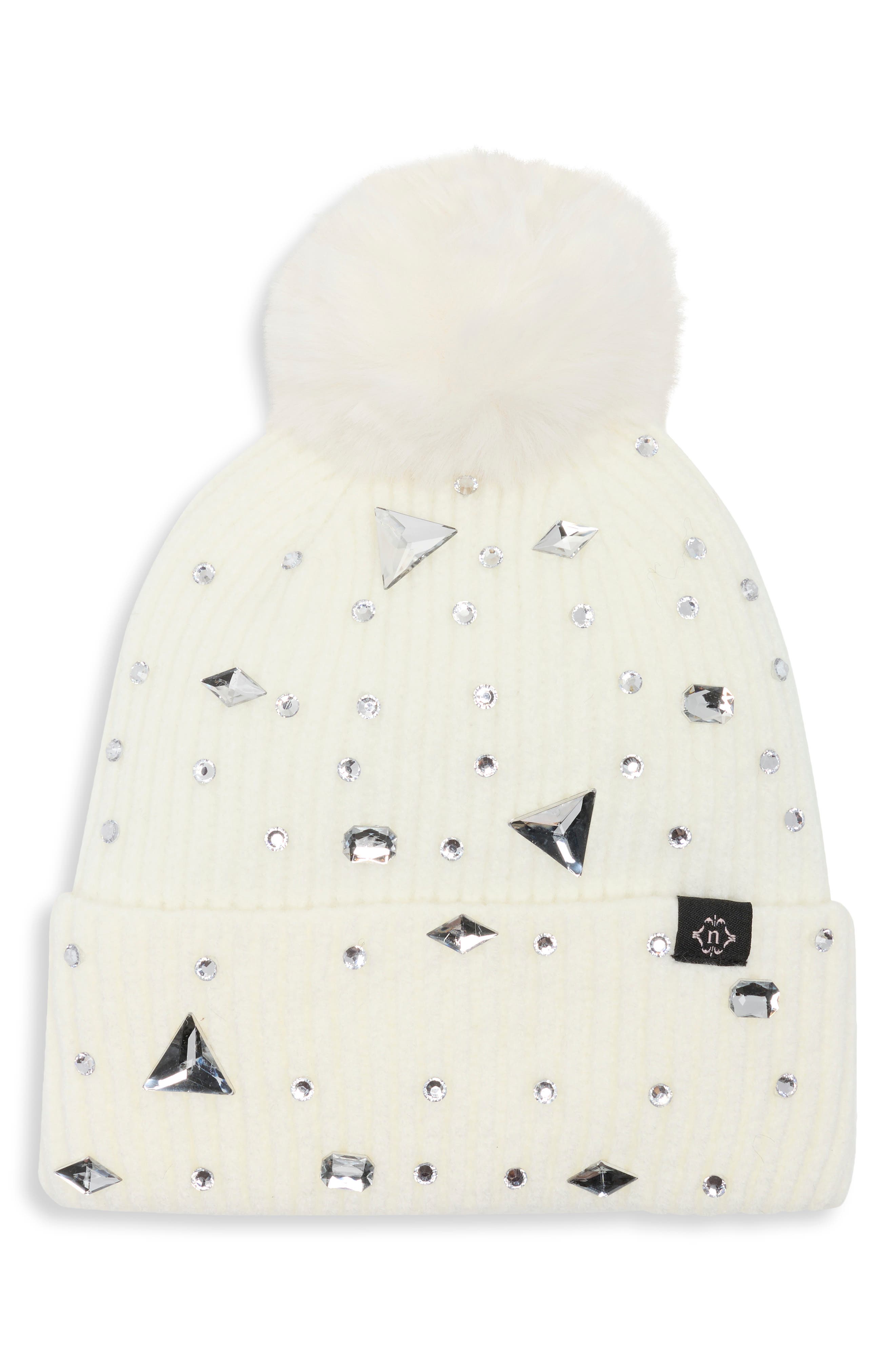 Crystal Snowflake Pom Beanie