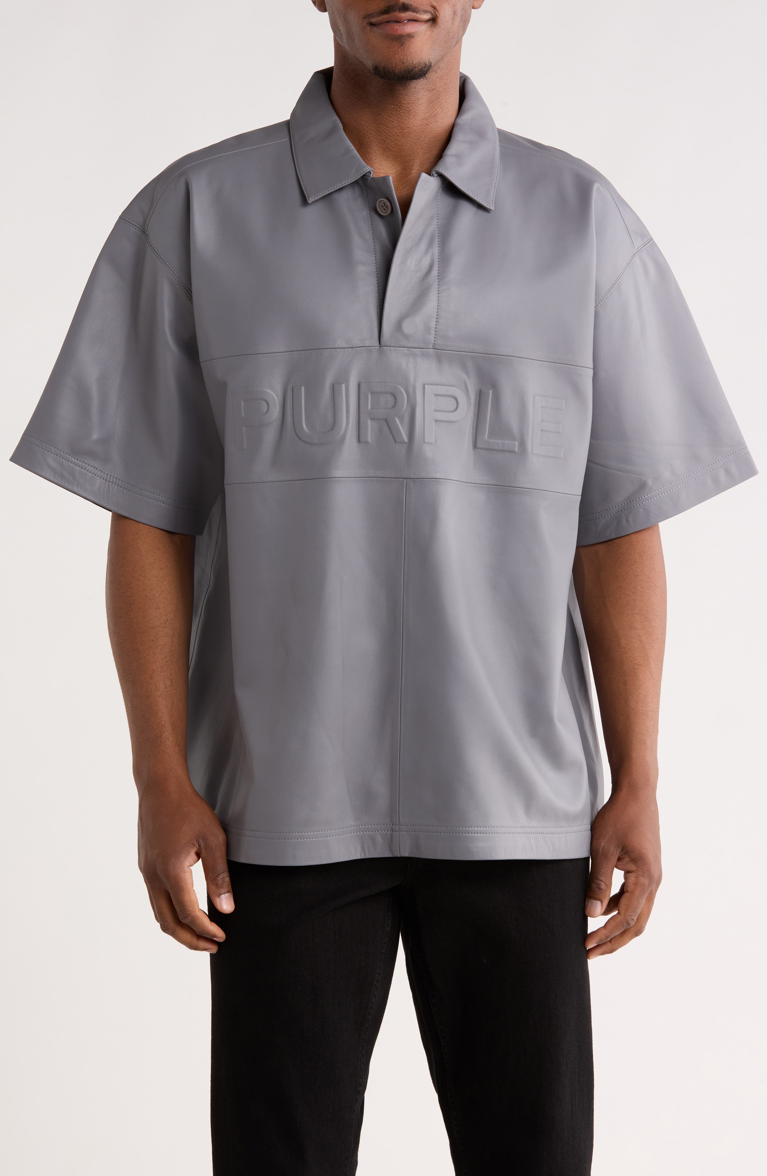 PURPLE BRAND Embossed Leather Polo