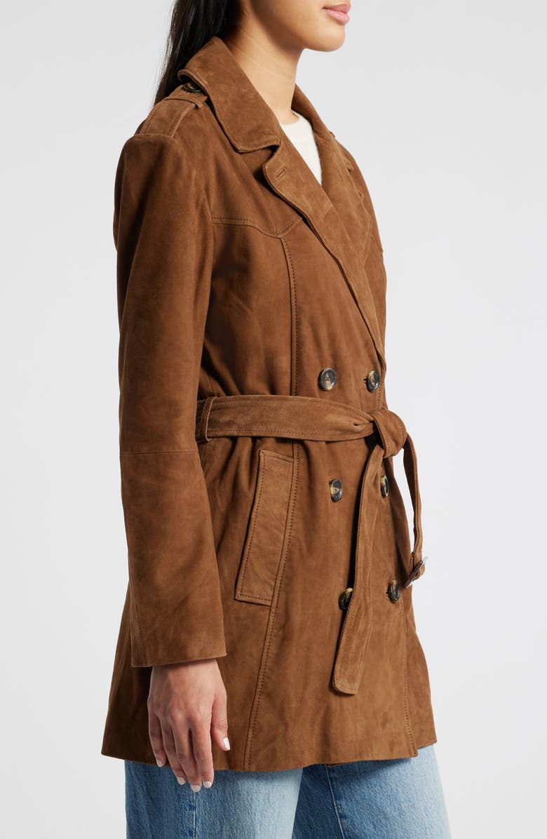 Bernardo Suede Belted Trench Coat, Alternate, color,