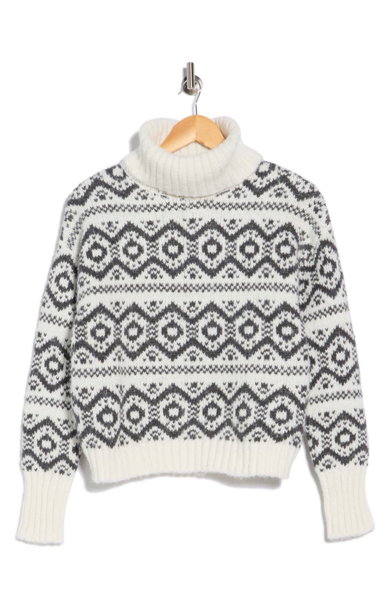 Joseph A Fair Isle Turtleneck Sweater, Alternate, color, Egret/ Charcoal