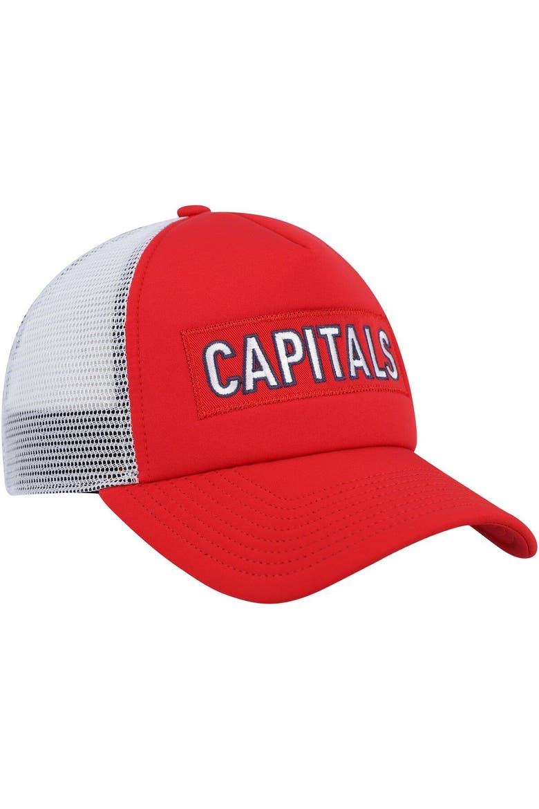 Men's adidas Red/White Washington Capitals Team Plate Trucker Snapback Hat, Alternate, color, Red