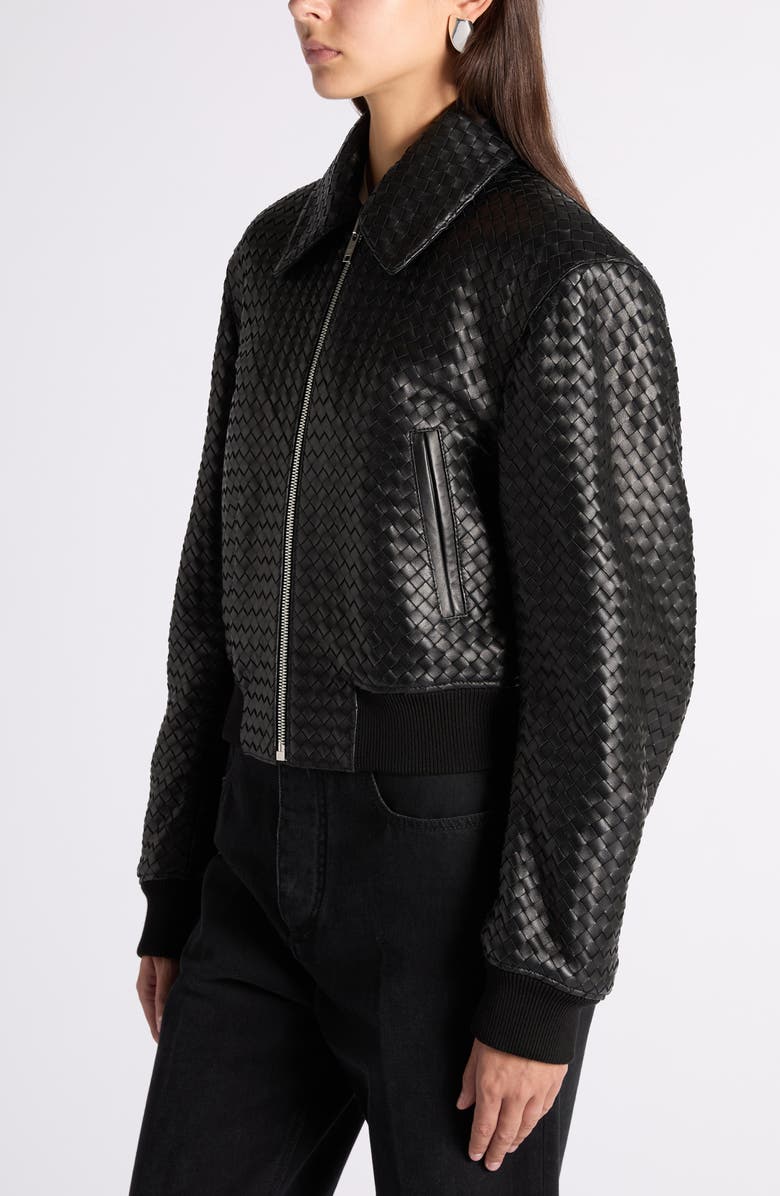 Bottega Veneta Intrecciato Leather Bomber Jacket, Alternate, color, 1010 Double Black
