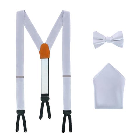 Sutton Solid Color Silk Brace Bow Tie & Pocket Square Combo