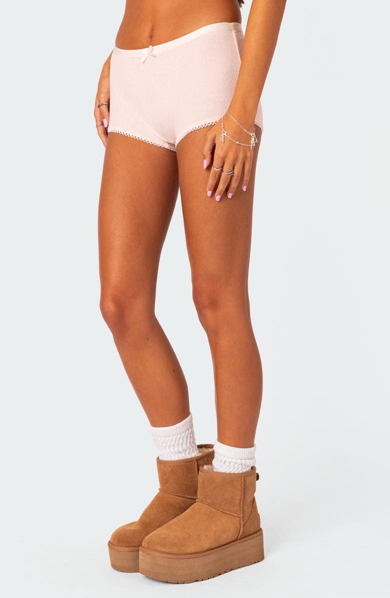 EDIKTED Mariana Picot Trim Micro Shorts, Alternate, color, Light-Pink
