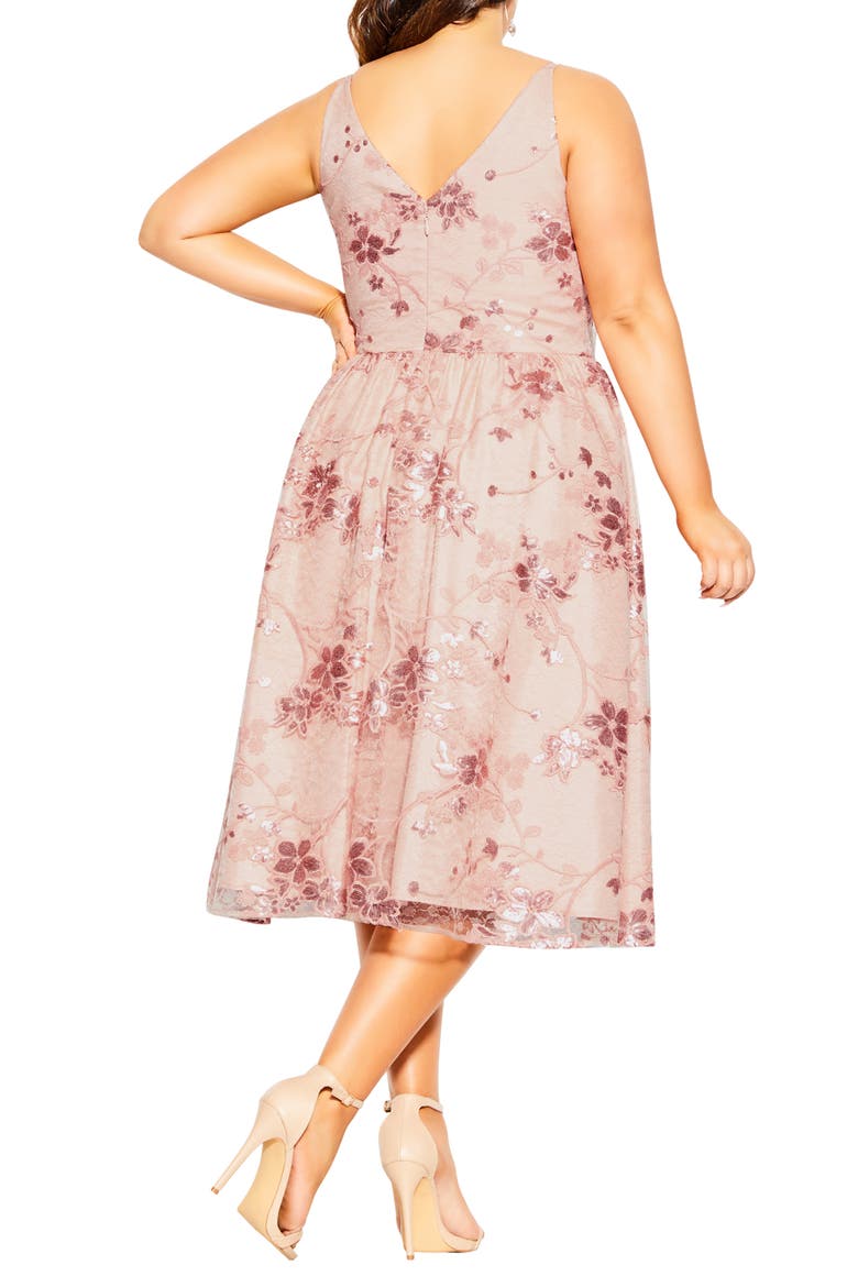 Sequin Flower Fit & Flare Dress, Alternate, color, BALLET PINK