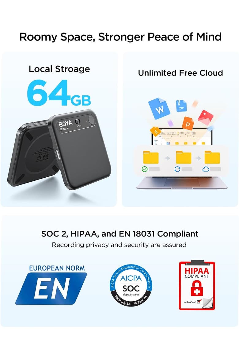 Ai Voice Recorder with Smart Transcription, Summary, App Control, 64GB Storage, Cloud Sync, 140+ Languages, MagSafe Compatible, Alternate, color, Black