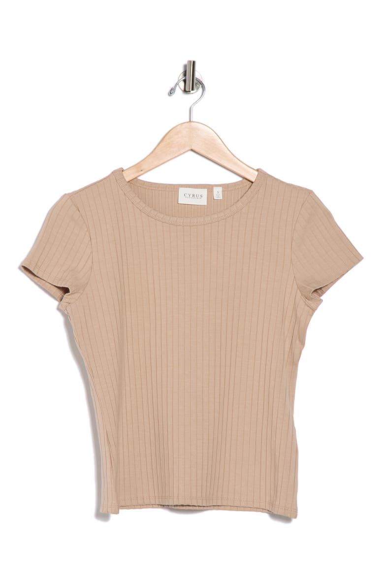 Crewneck Cap Sleeve Rib Top, Alternate, color, NOMAD
