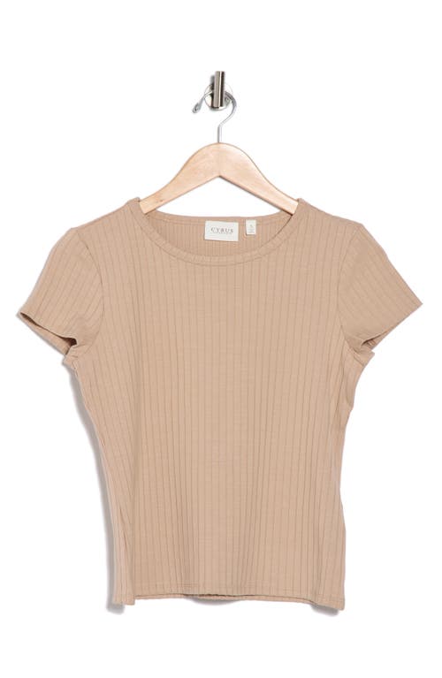 Cyrus Crewneck Cap Sleeve Rib Top In Neutral