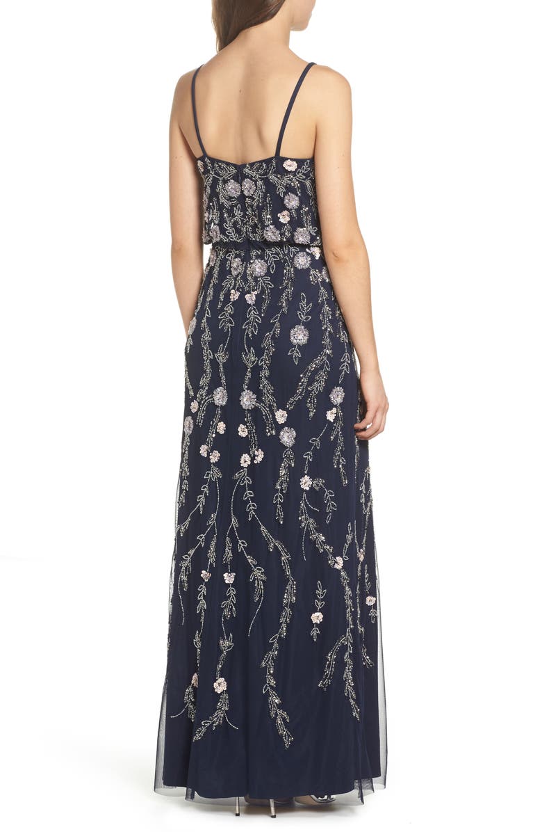 Adrianna Papell Mesh Blouson Gown, Alternate, color, 
