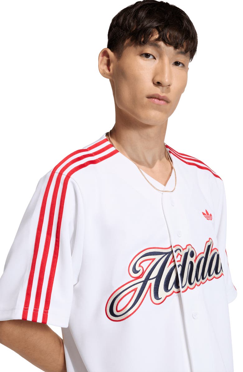 adidas Summer League Varsity Baseball Jersey, Alternate, color, White/ Better Scarlet/