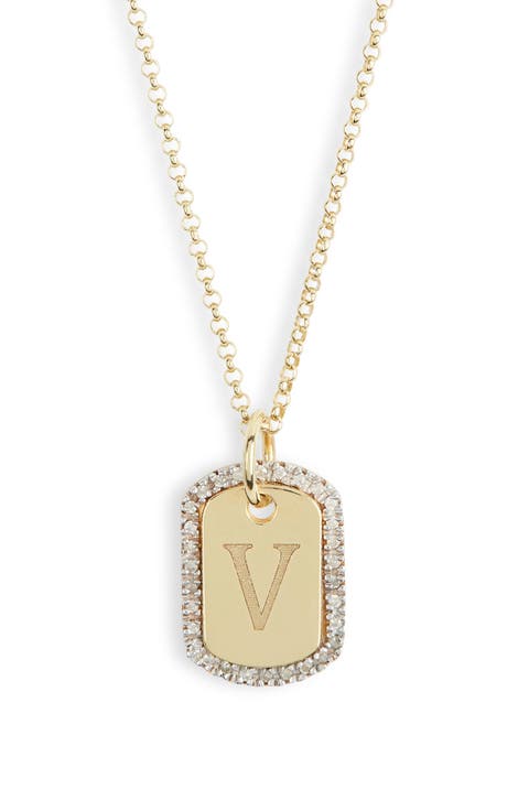 Diamond Initial Dog Tag Pendant Necklace