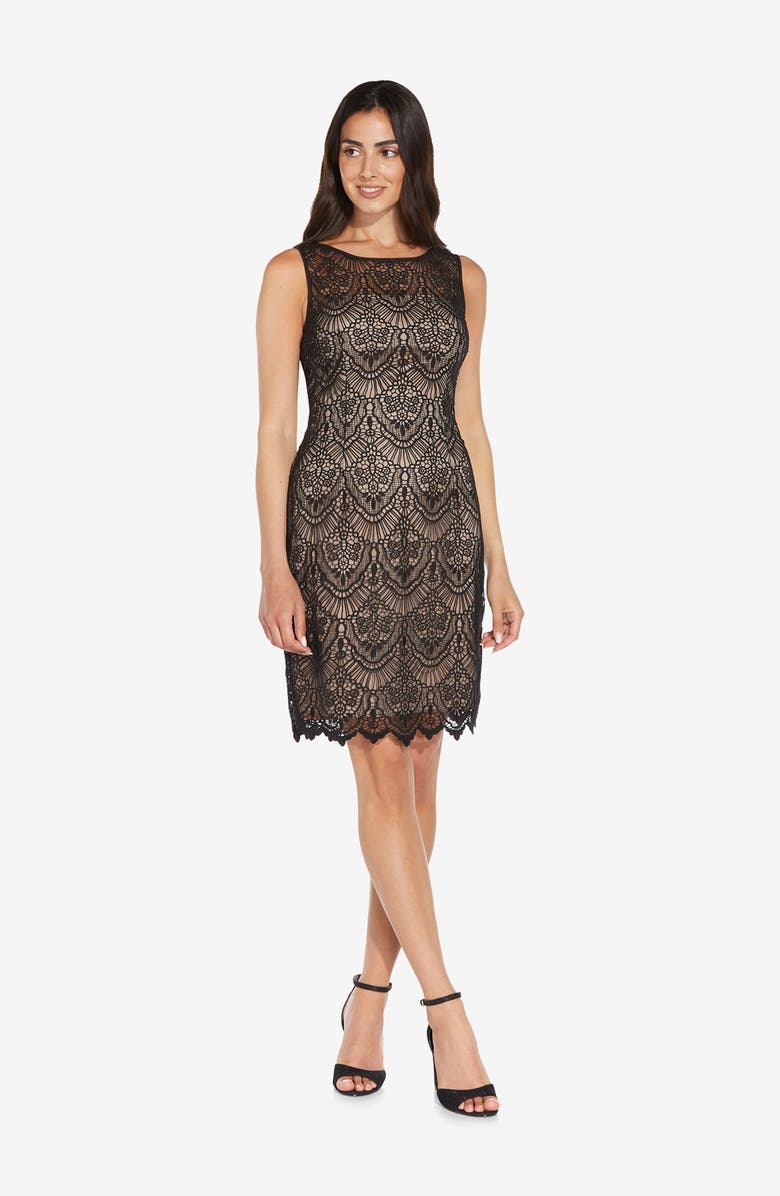 Adrianna Papell Scallop Guipure Lace Sheath Dress, Alternate, color, 