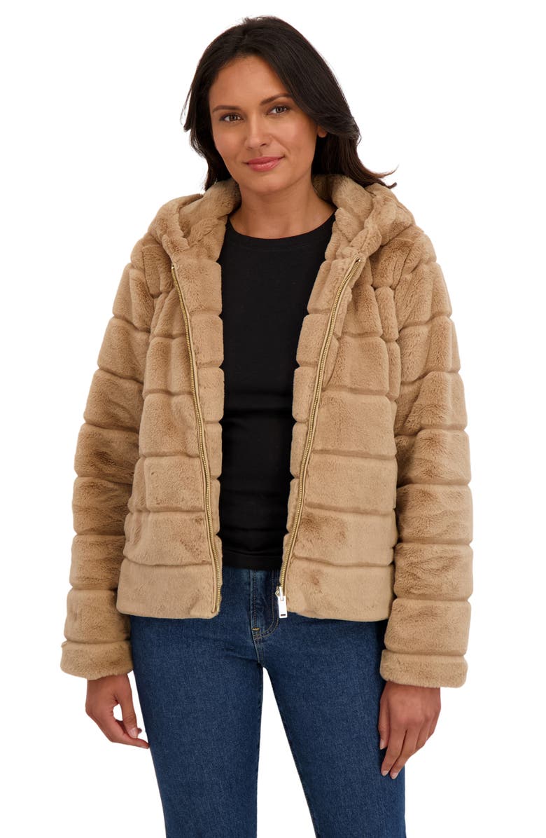 Sebby Hooded Faux Fur Jacket, Alternate, color, Camel