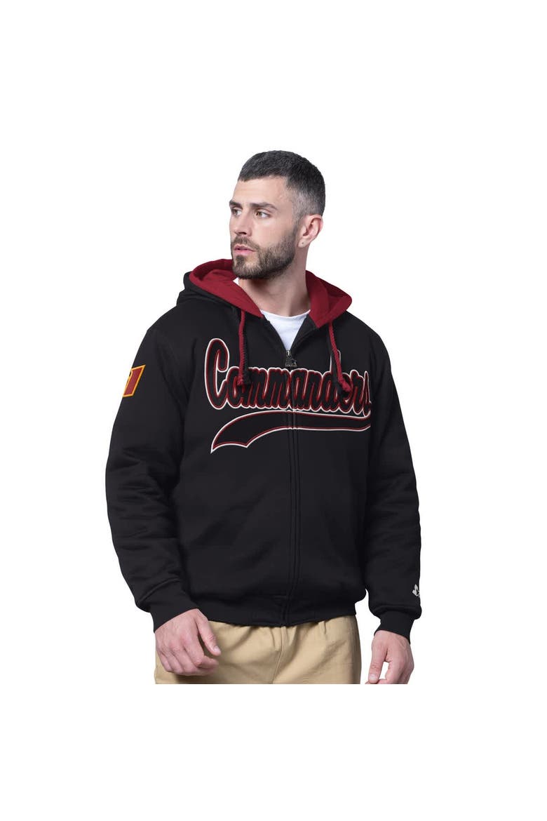 Men's Starter Black Washington Commanders Big Shot Full-Zip Double Hoodie, Main, color, Black
