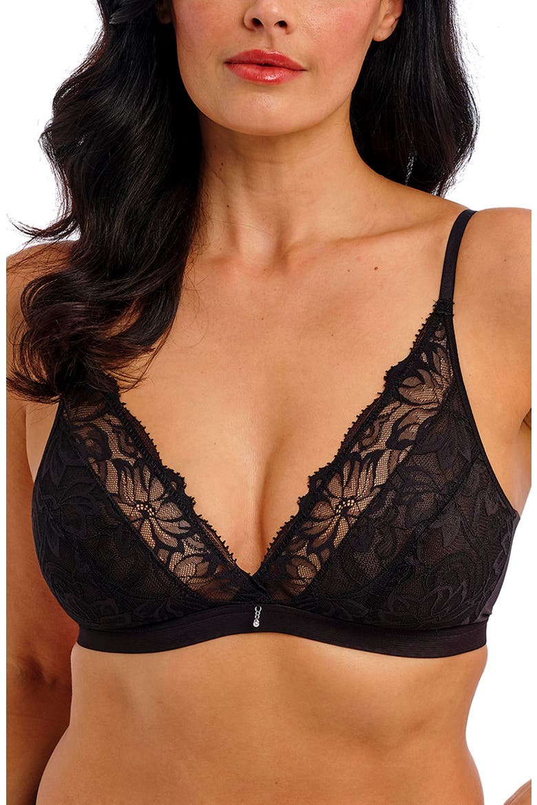 Abellia Lace & Mesh Bralette, Main, color, BLACK