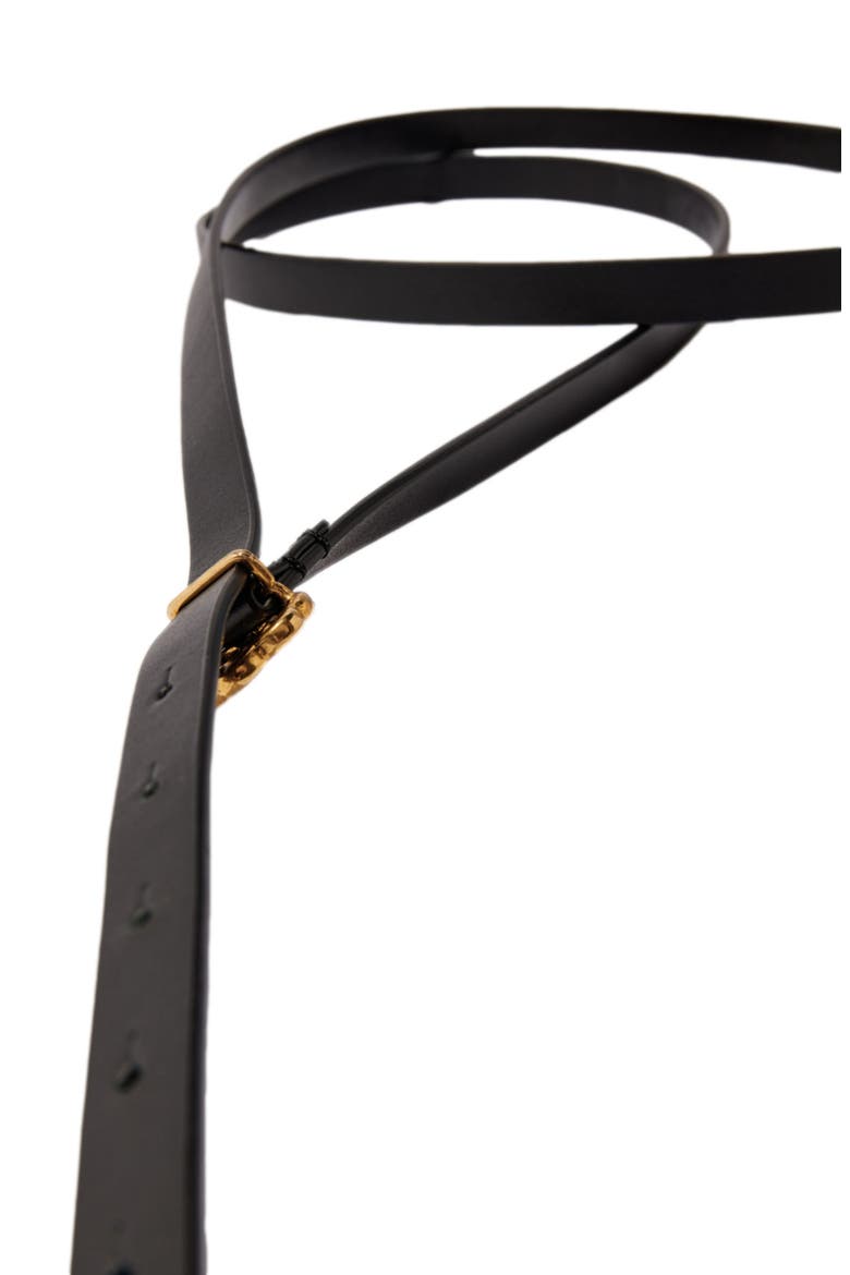 Slim double leather belt, Alternate, color, Black