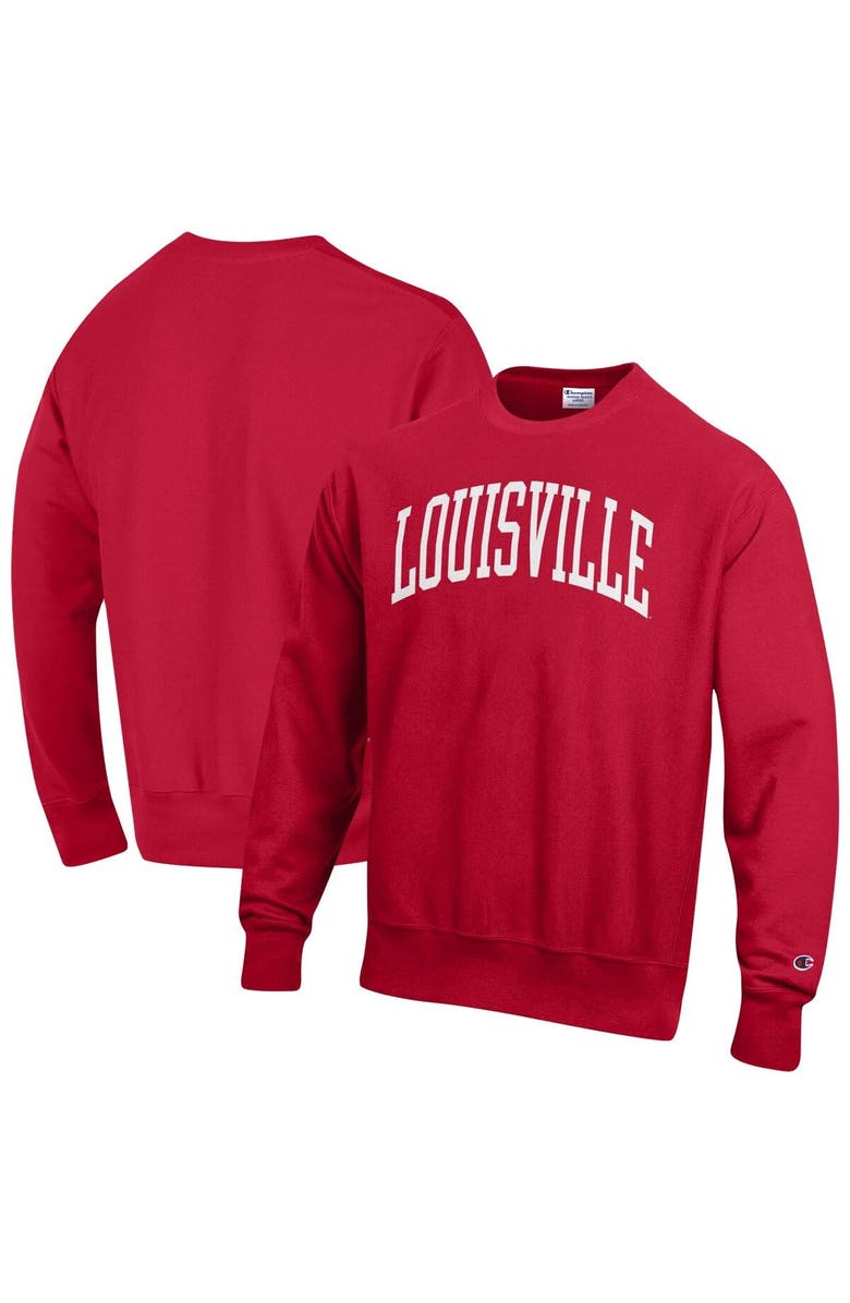 Champion Men's Champion Red Louisville Cardinals Arch Reverse Weave Pullover Sweatshirt, Main, color, Red