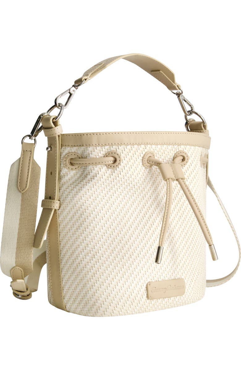 Tommy Bahama Soft Woven Drawstring Bucket Bag, Alternate, color, Tan/White