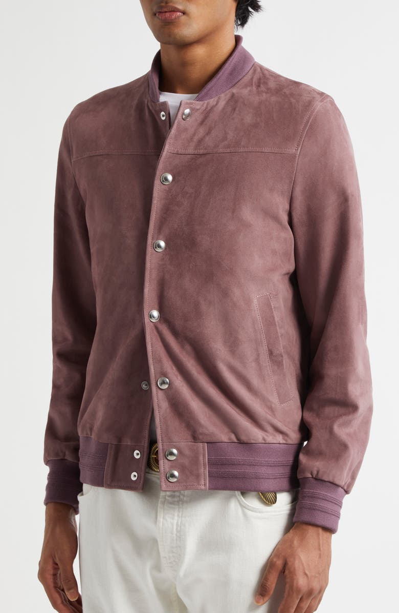 Eleventy Suede Bomber Jacket with Knit Removable Hood, Alternate, color, 47-13 Berry Lt Grey Melange