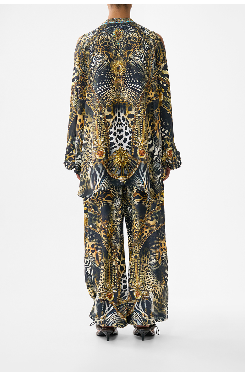 Camilla Mandarin Collar Cold Shoulder Blouse, Alternate, color, Feline Folklore