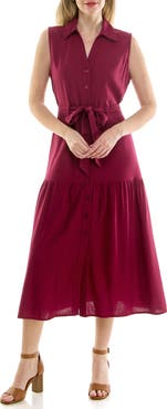 Nicole Miller Sleeveless Belted Shirtdress