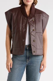 TRUTH Faux Leather Cap Sleeve Quilted Vest