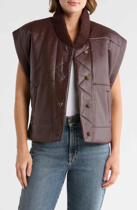 TRUTH Faux Leather Cap Sleeve Quilted Vest