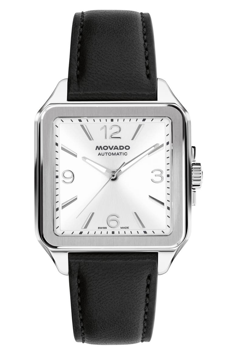 The Heritage 1917 Leather Strap Watch, 35mm x 45.2mm, Main, color, SILVER