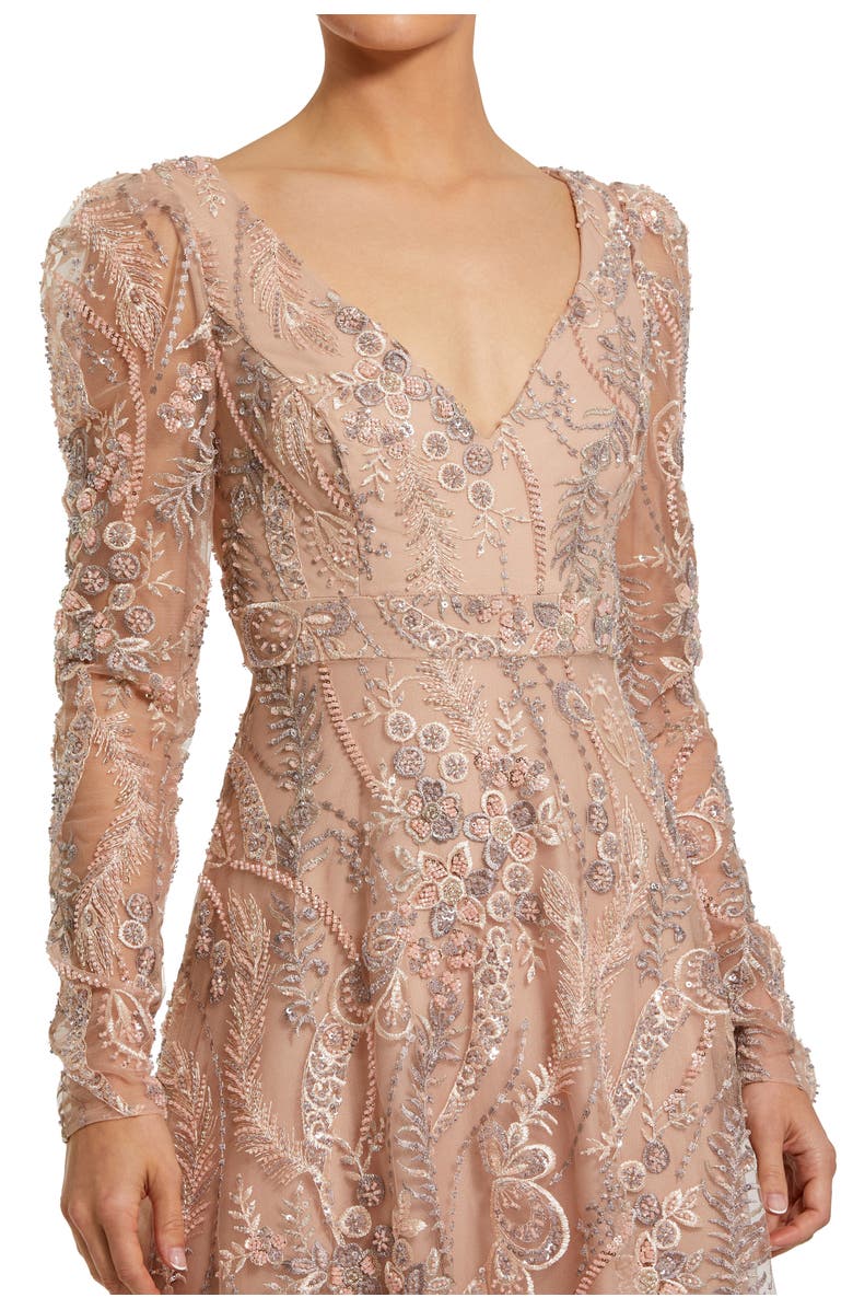 Mac Duggal 3D Floral Embellished Off The Shoulder Mermaid Gown, Alternate, color, Taupe