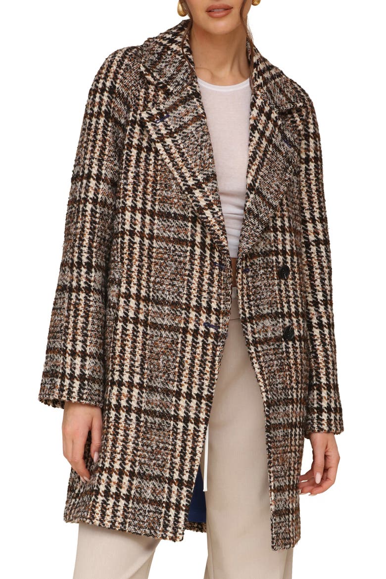 Plaid Bouclé Walker Coat, Main, color, TAN/ BROWN PLAID