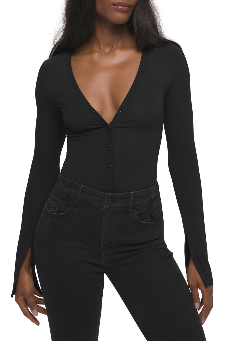 Deep V Henley Bodysuit, Main, color, BLACK001