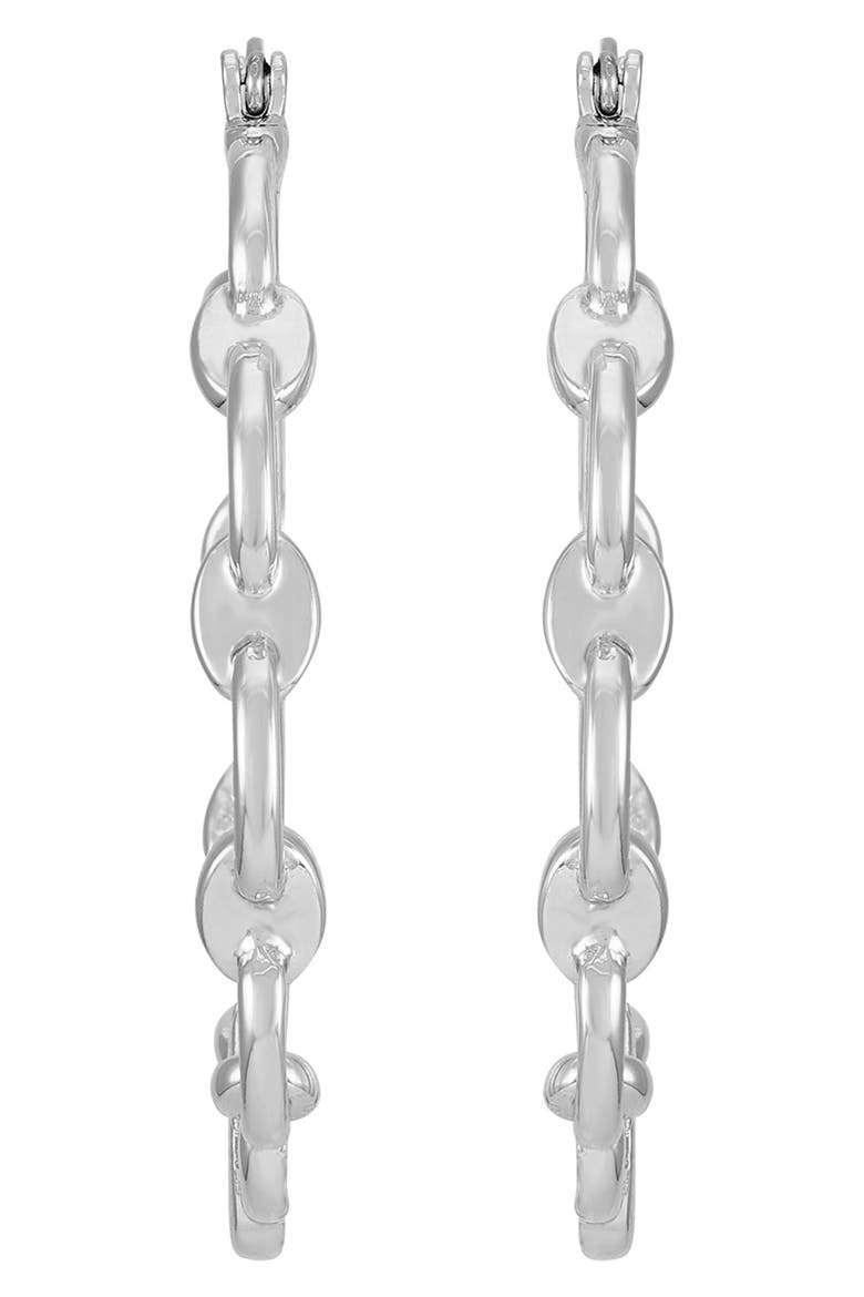 Horseshoe Logo Chain Hoop Earrings, Alternate, color, SILVERTONE