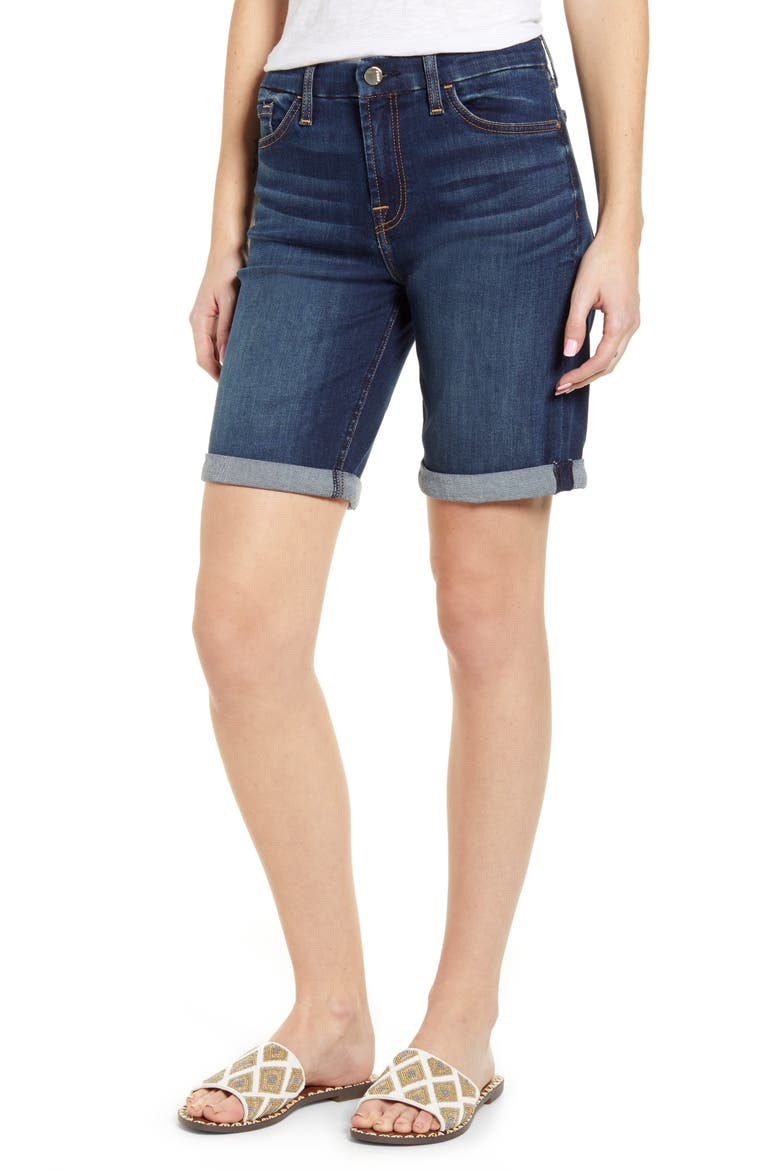 JEN7 High Waist Denim Bermuda Shorts, Main, color, PROVIDENCE