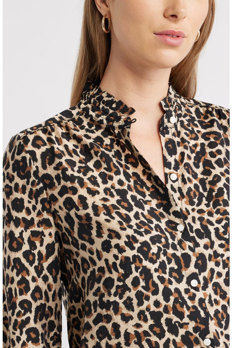 Ruffle Button-Up Shirt, Alternate, color, TAN- BLACK SARAH LEOPARD
