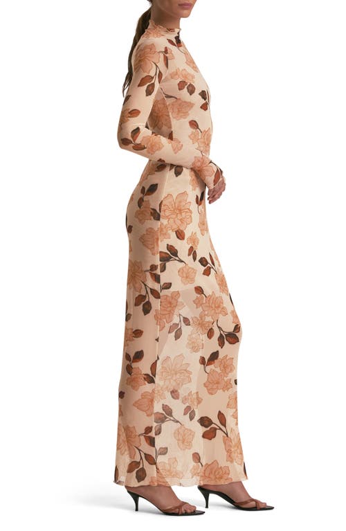 Favorite Daughter The Sheer Fantasy Floral Long Sleeve Mesh Maxi Dress In Brown