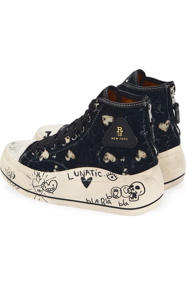 R13 Kurt Platform High Top Sneaker, Alternate, color, Hearts On Black Graffiti