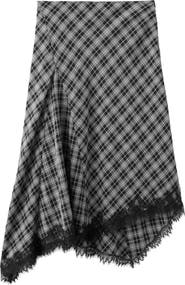 MANGO Lace Trim Plaid Midi Skirt