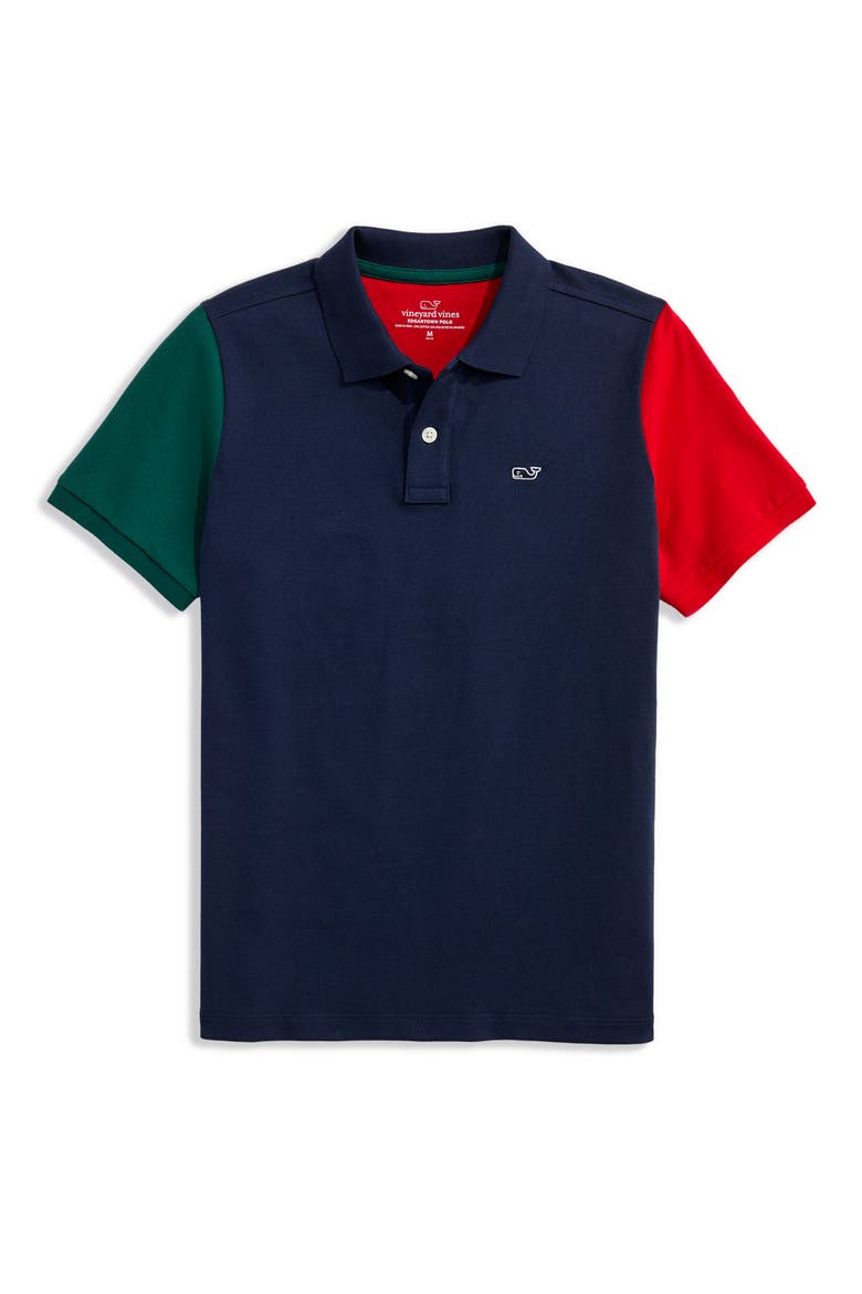 Kids' Edgarton Mismatched Colorblock Piqué Polo, Main, color, NAUTICAL NAVY