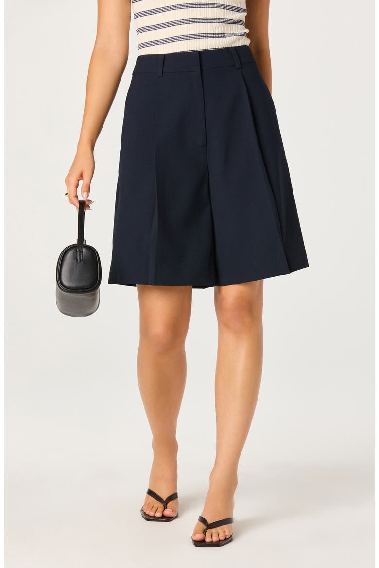 Quillie Pleated Bermuda Shorts, Main, color, NAVY
