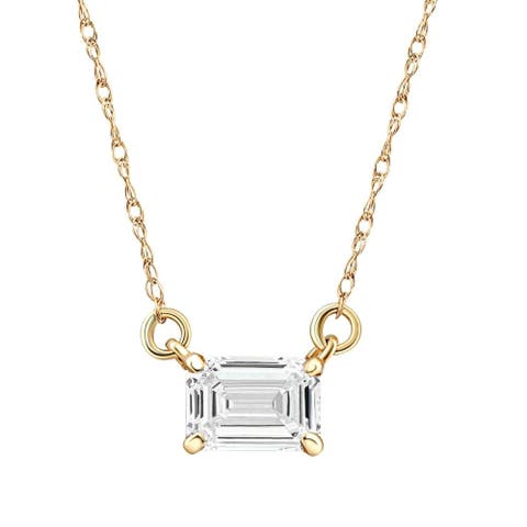 3/4Ct Emerald Cut Diamond White or Yellow Gold Pendant 18" Necklace Lab Grown