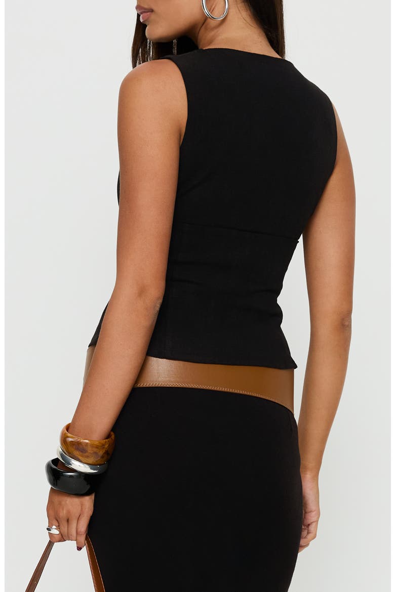 Alissea Keyhole Sleeveless Linen Blend Top, Alternate, color, BLACK