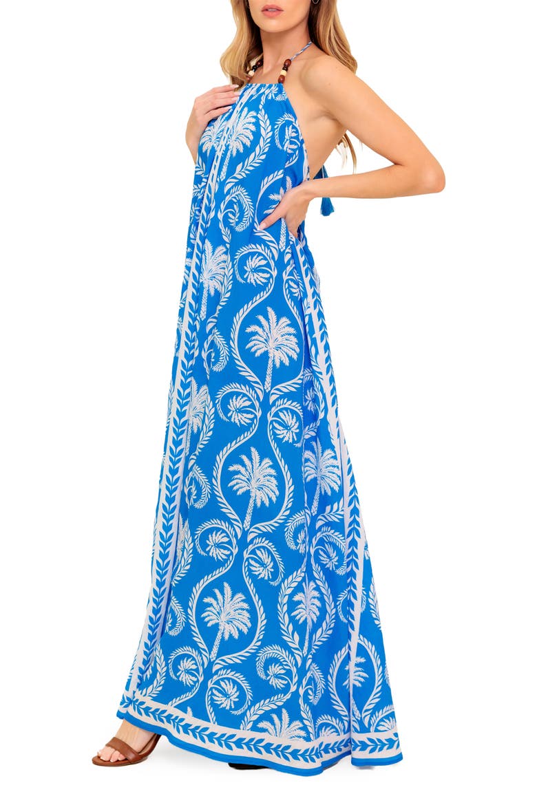 Tropical Print Halter Maxi Dress, Alternate, color, BLUE/ WHITE